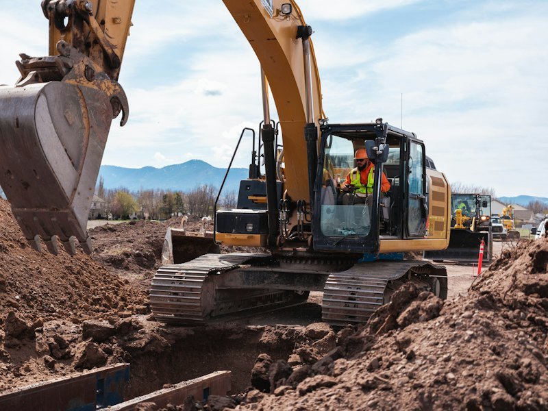 Excavator săpând groapa pentru fundația unei case